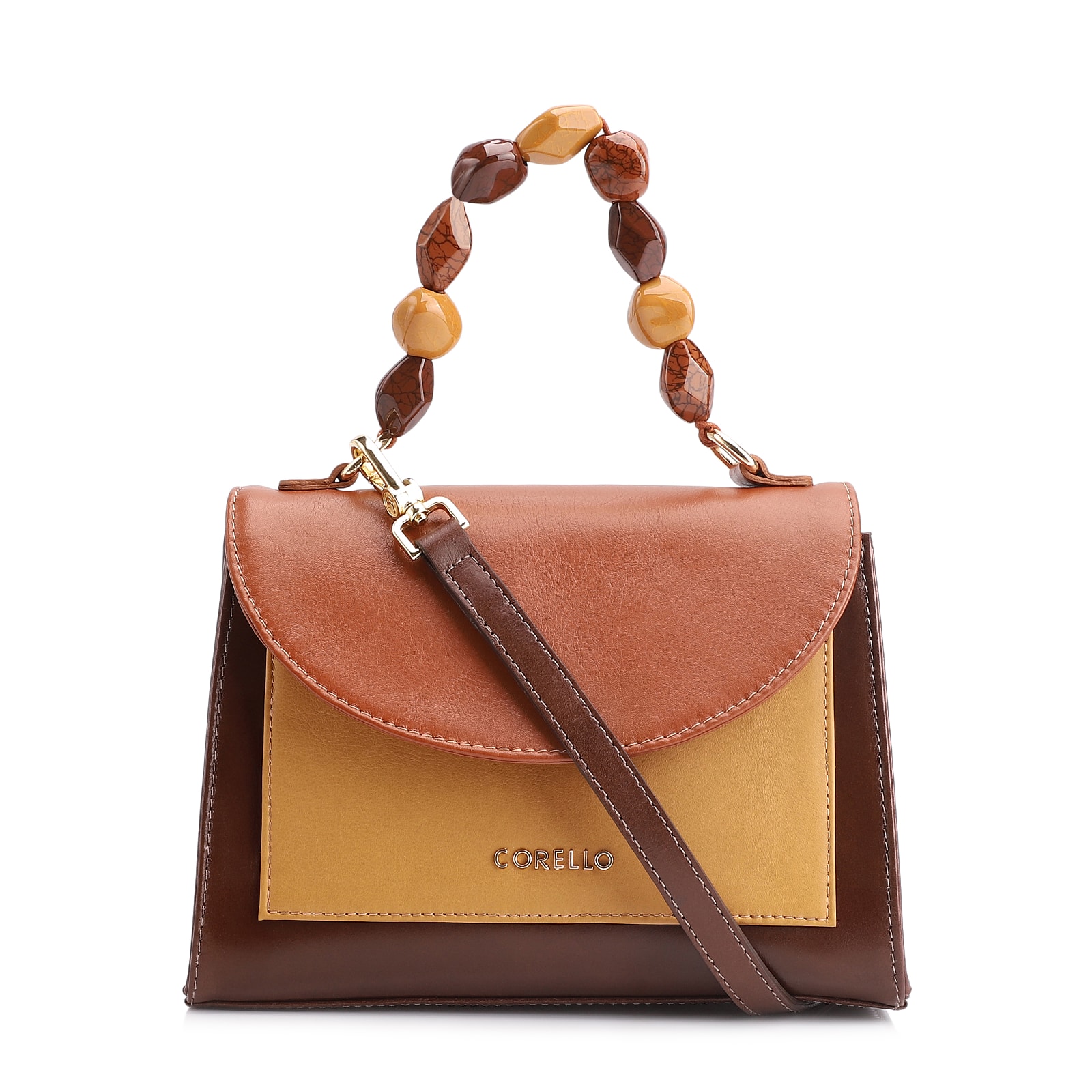 Bolsa De Mão Couro Marrom/Couro Amarelo