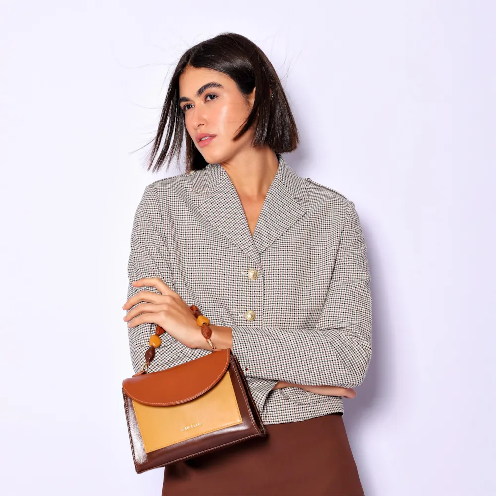 Bolsa De Mão Couro Marrom/Couro Amarelo - imagem 2