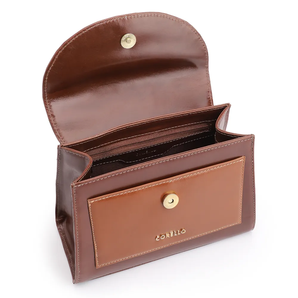 Bolsa De Mão Couro Marrom /Couro Marrom Claro - imagem 4