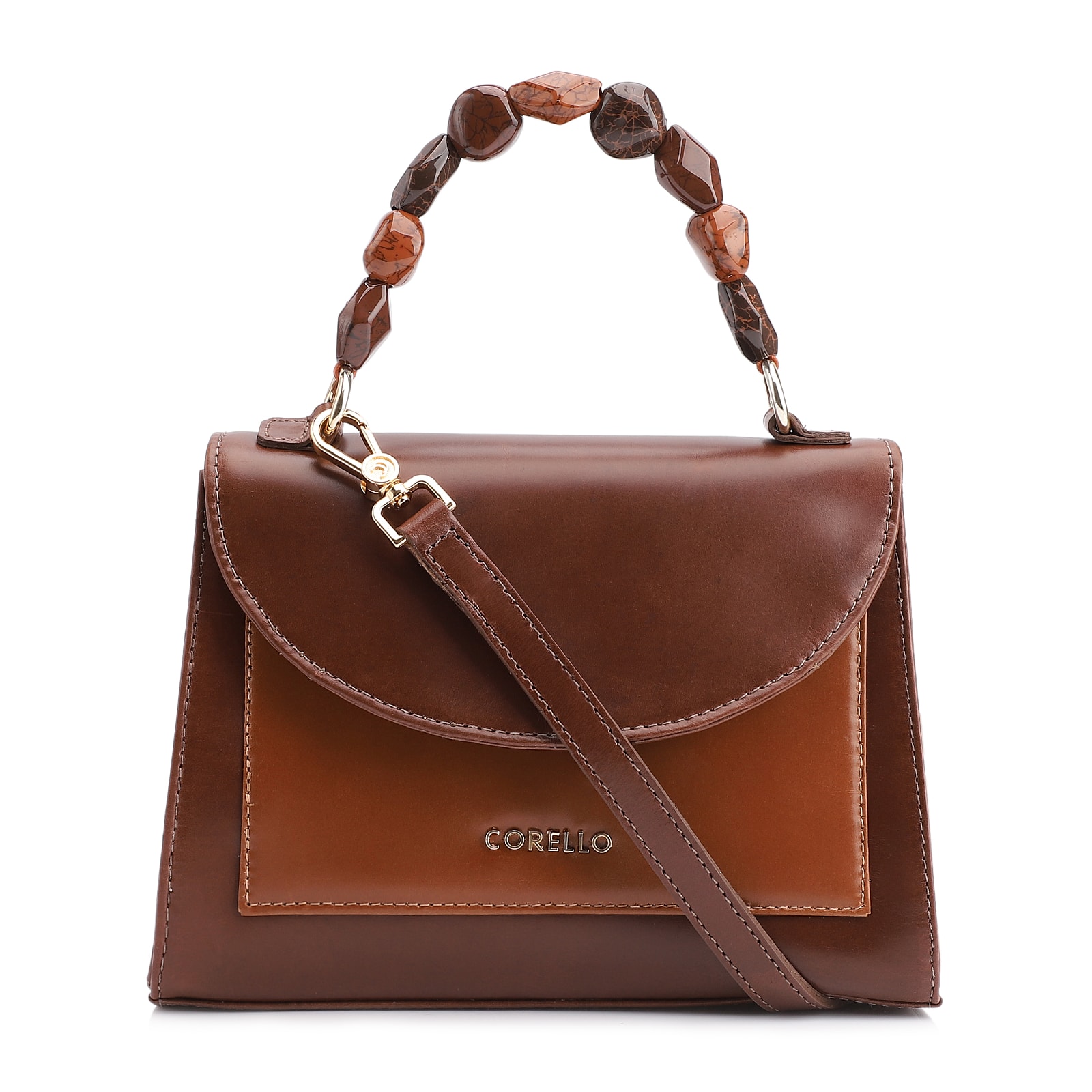 Bolsa De Mão Couro Marrom /Couro Marrom Claro