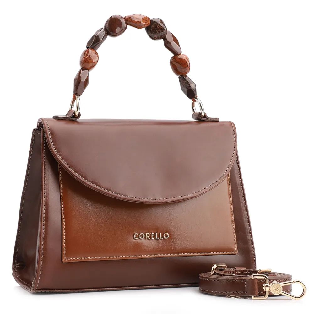 Bolsa De Mão Couro Marrom /Couro Marrom Claro - imagem 2
