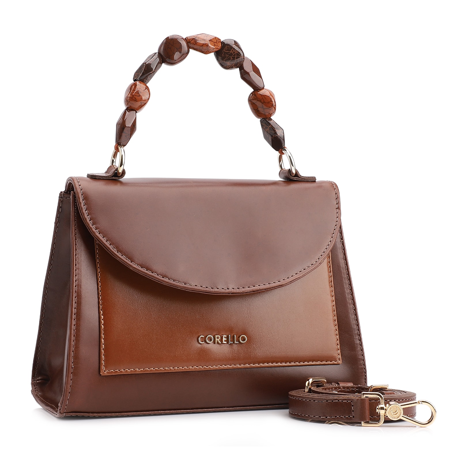 Bolsa De Mão Couro Marrom /Couro Marrom Claro