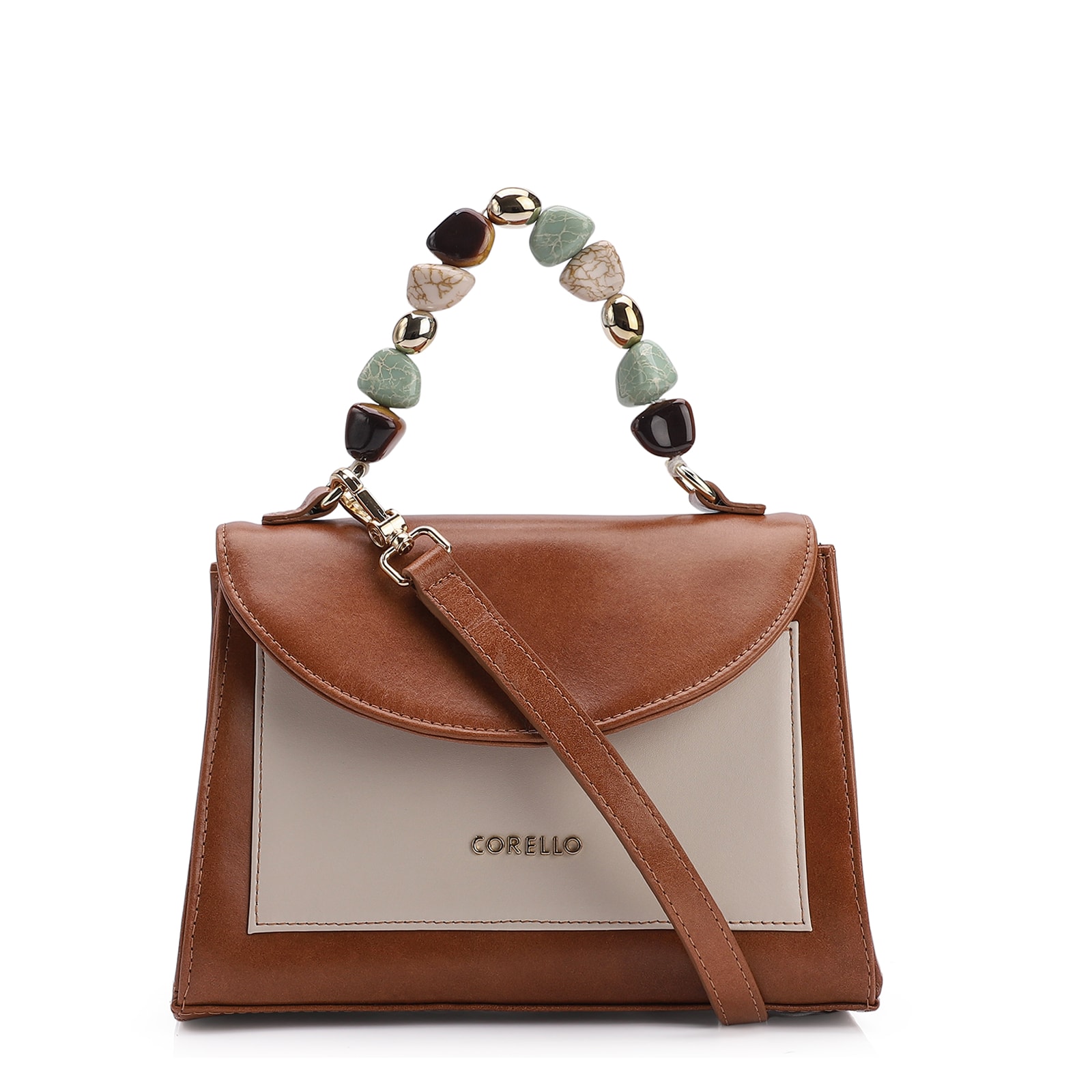 Bolsa De Mão Couro Marrom/Off White