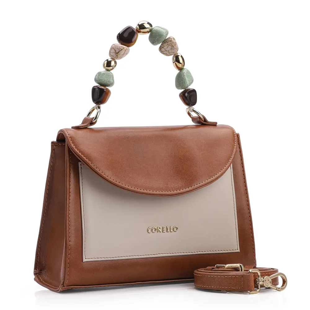Bolsa De Mão Couro Marrom/Off White - imagem 2