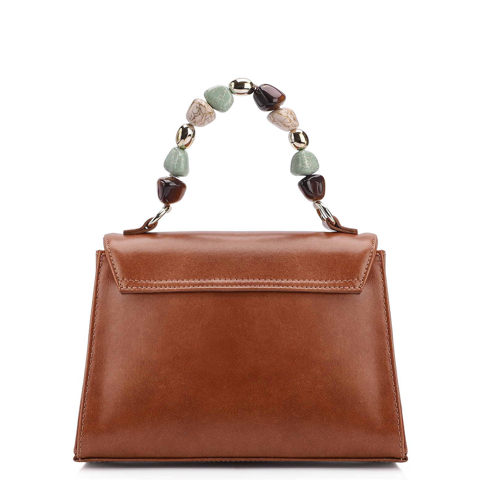 Bolsa De Mão Couro Marrom/Off White