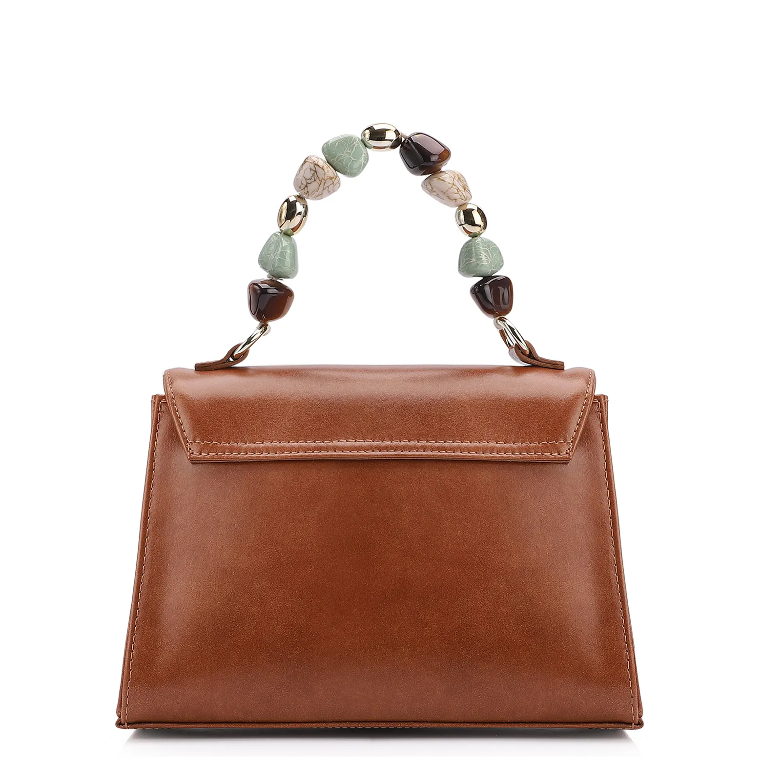 Bolsa De Mão Couro Marrom/Off White