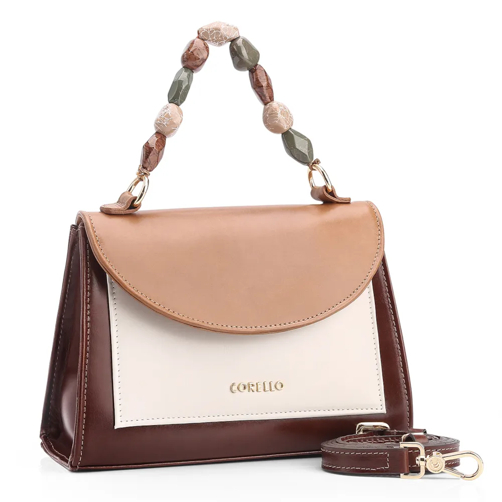 Bolsa De Mão Couro Marrom/Off White - imagem 3