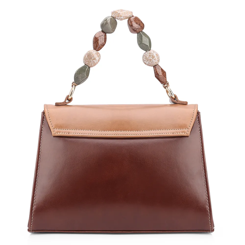Bolsa De Mão Couro Marrom/Off White - imagem 4