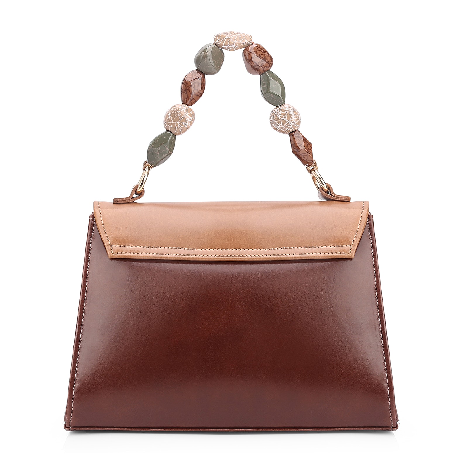 Bolsa De Mão Couro Marrom/Off White
