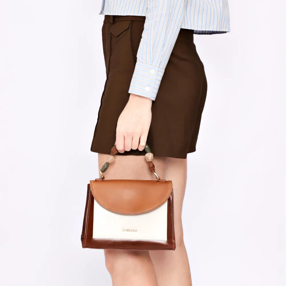 Bolsa De Mão Couro Marrom/Off White - imagem 2