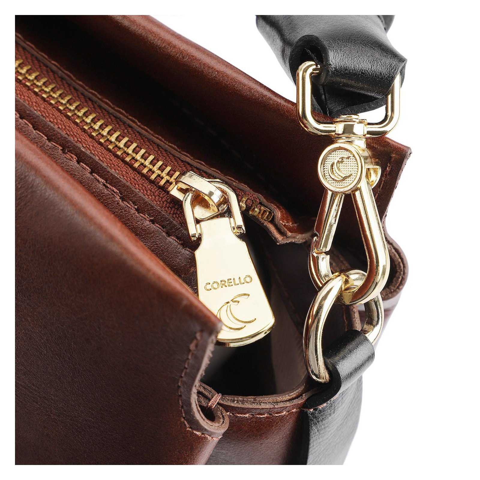 Bolsa De Mão Couro Marrom / Preto