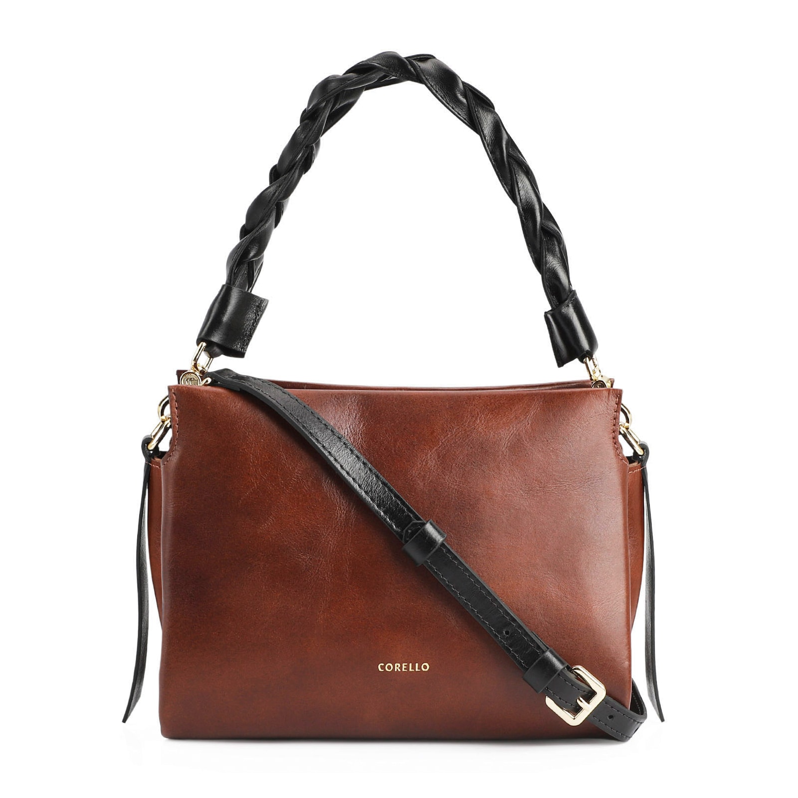 Bolsa De Mão Couro Marrom / Preto