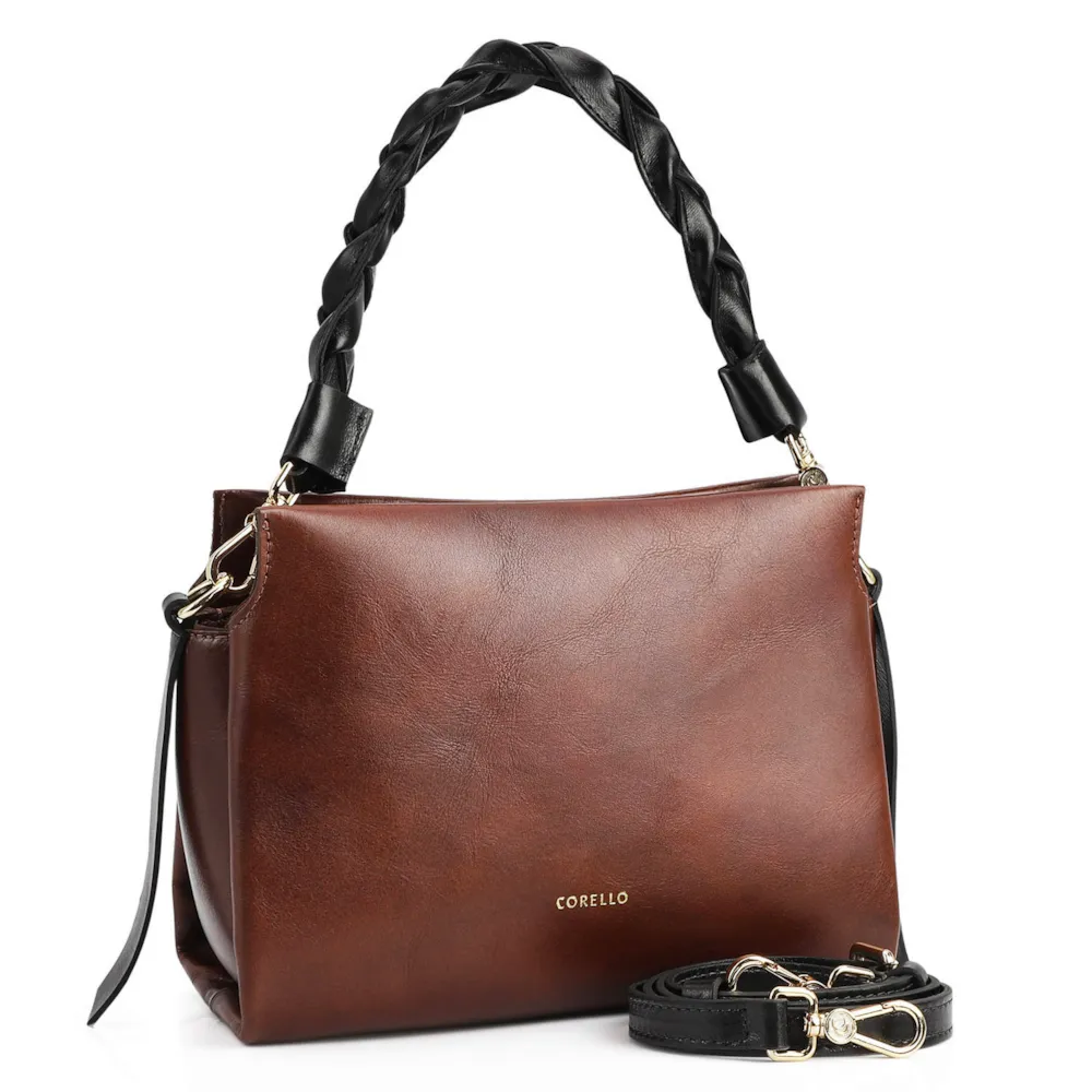 Bolsa De Mão Couro Marrom / Preto - imagem 2