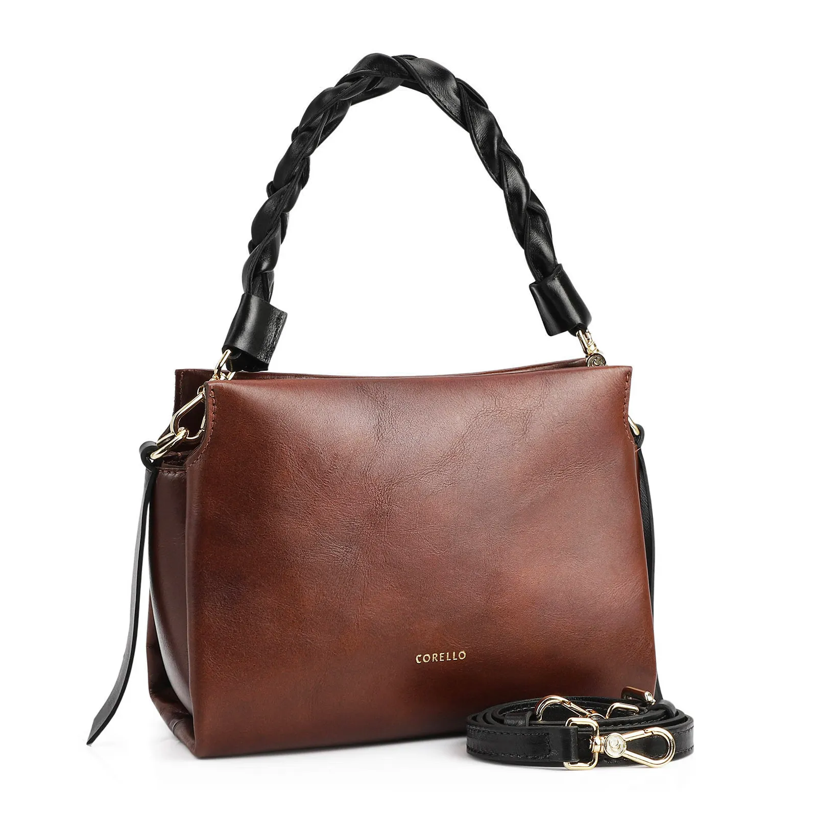 Bolsa De Mão Couro Marrom / Preto