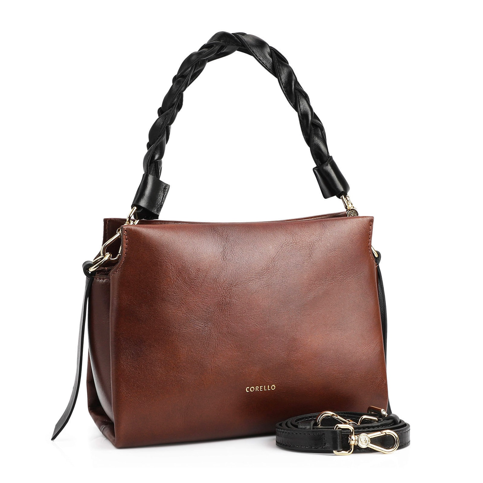Bolsa De Mão Couro Marrom / Preto