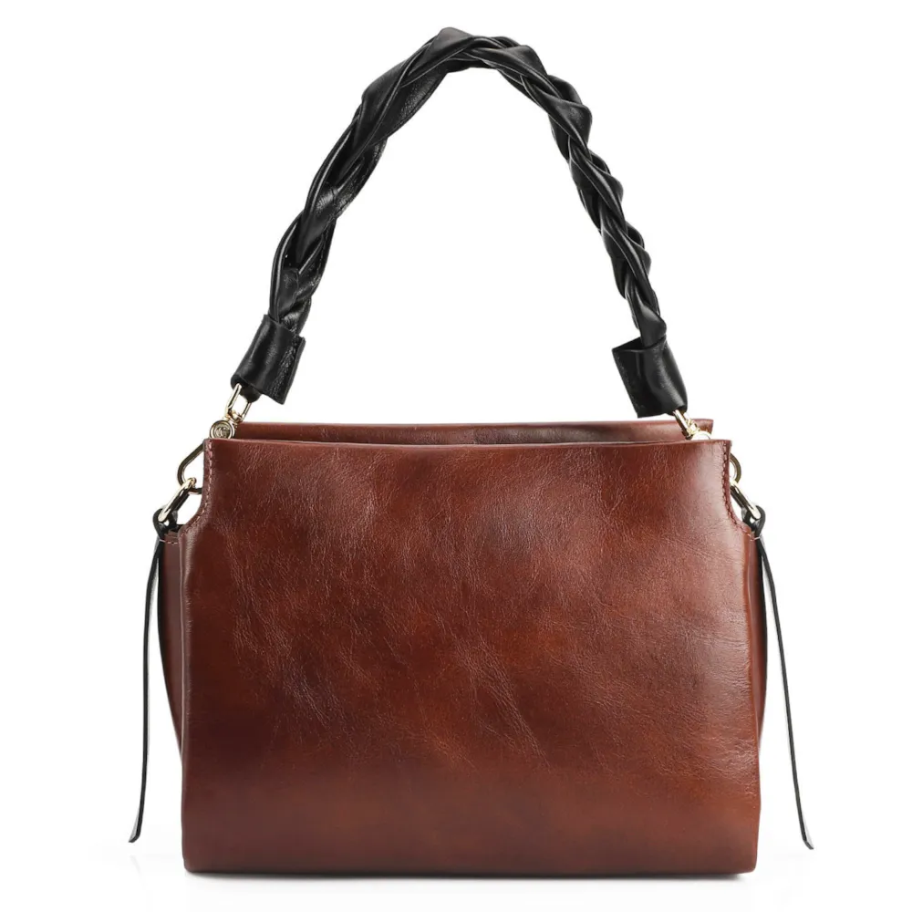 Bolsa De Mão Couro Marrom / Preto - imagem 3