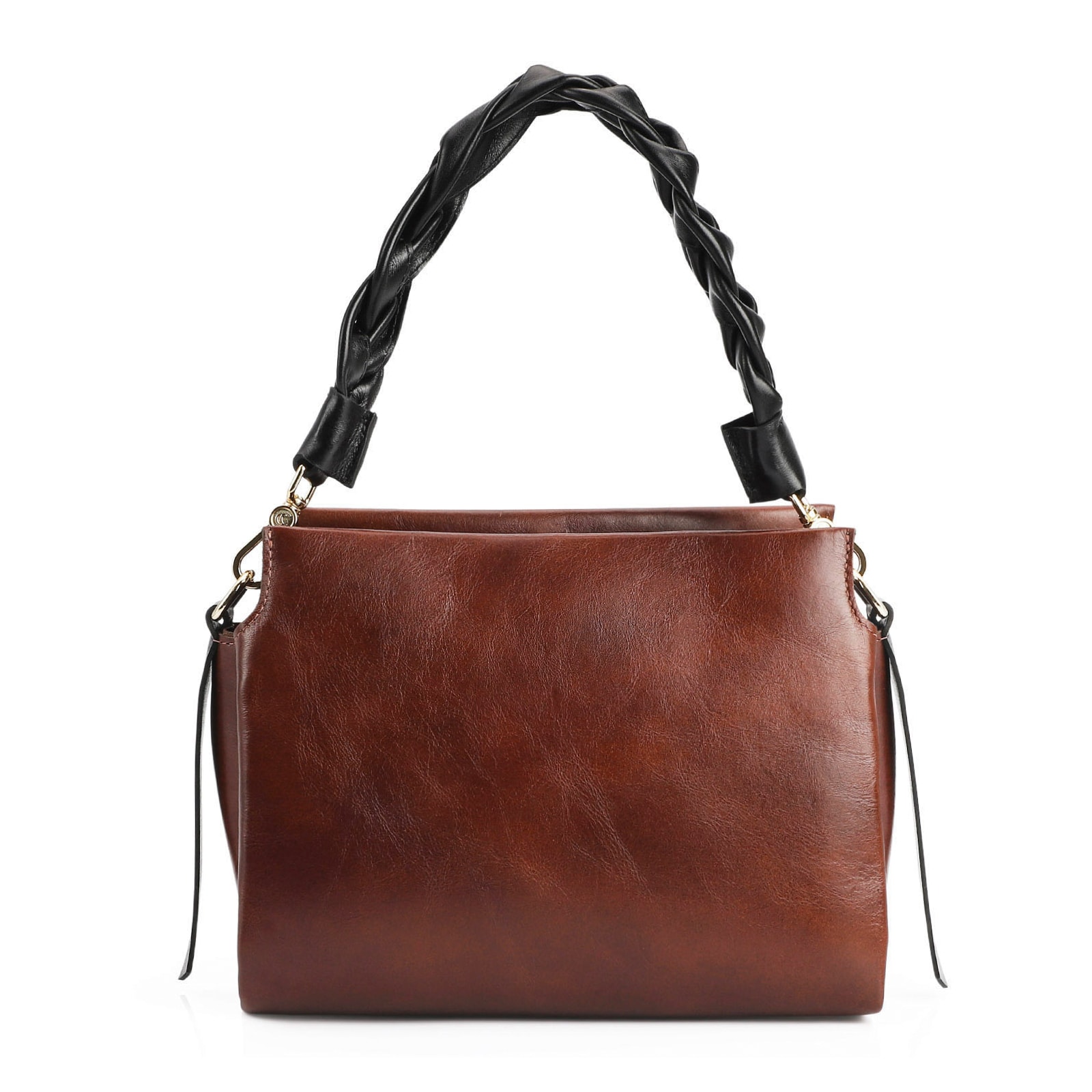 Bolsa De Mão Couro Marrom / Preto