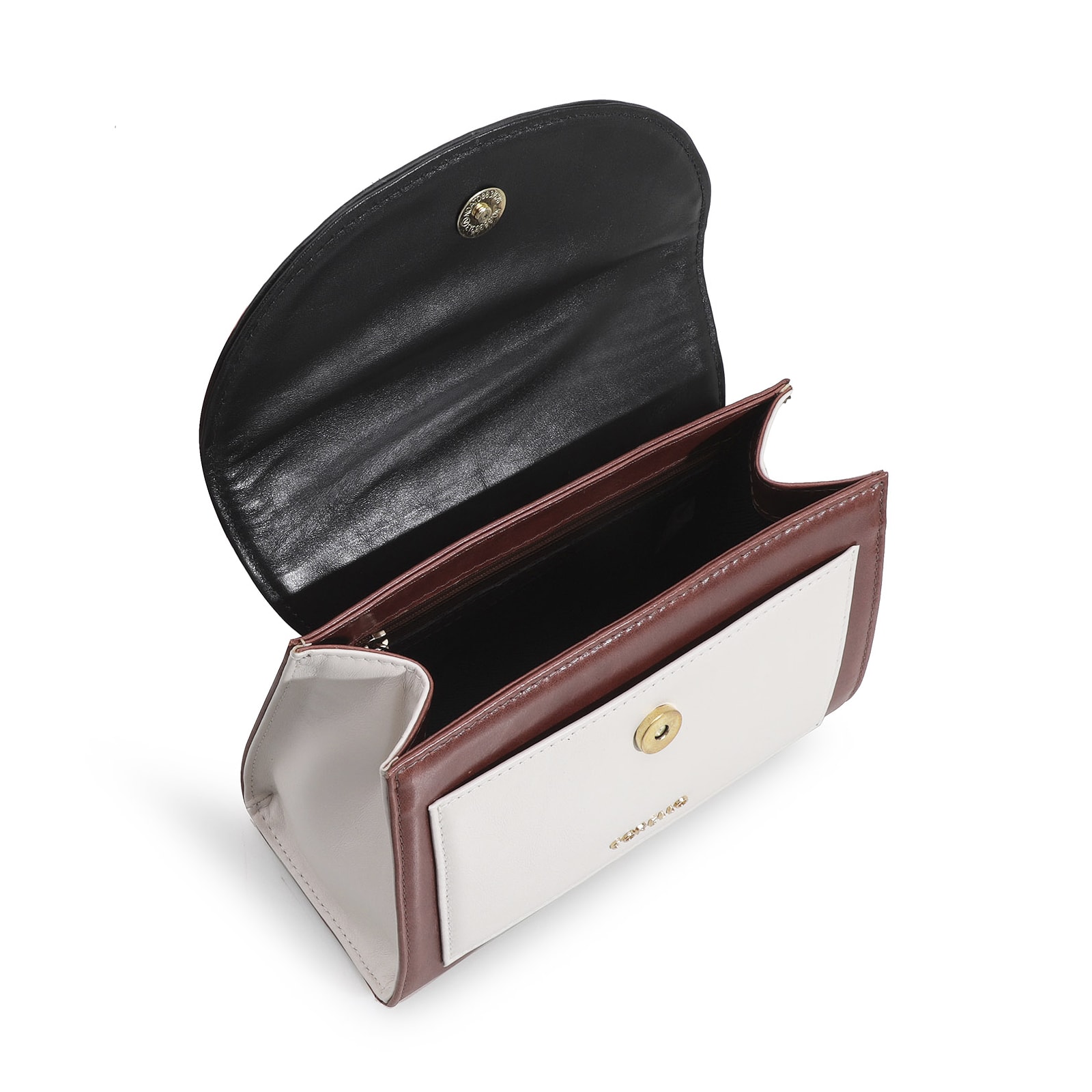 Bolsa De Mão Couro Marrom/Preto/Off White