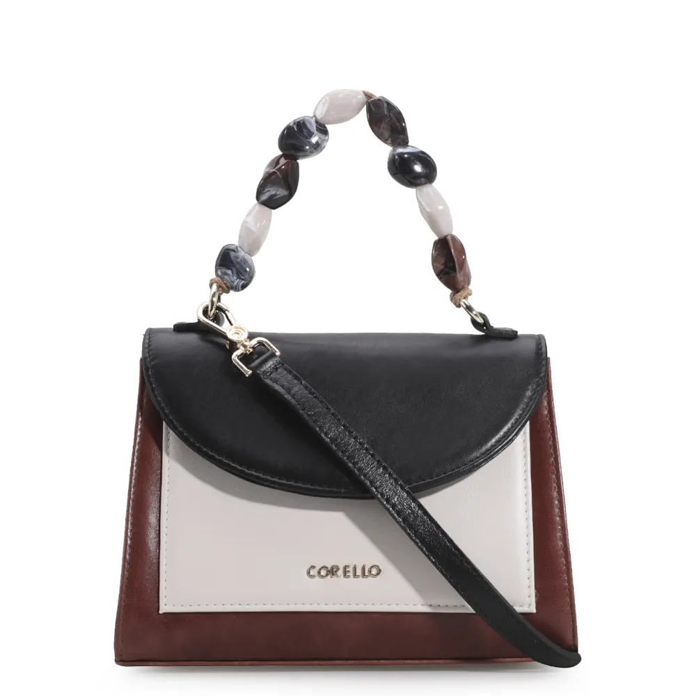 Bolsa De Mão Couro Marrom/Preto/Off White
