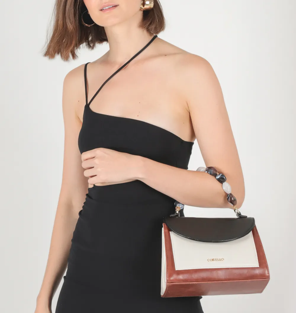 Bolsa De Mão Couro Marrom/Preto/Off White - imagem 2