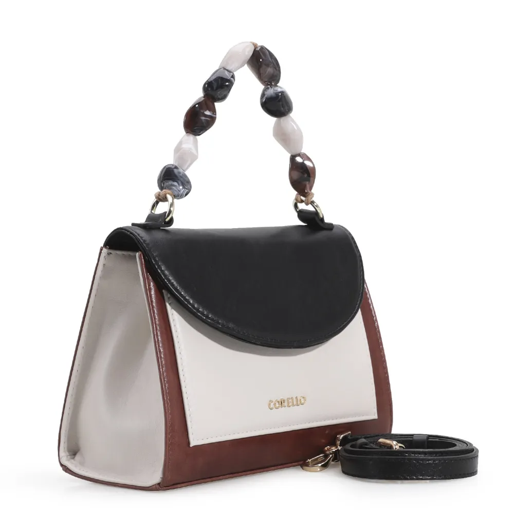 Bolsa De Mão Couro Marrom/Preto/Off White - imagem 3