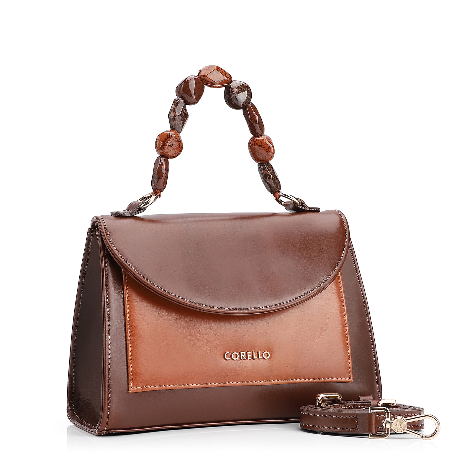 Bolsa De Mão Couro Marrrom Escuro e Marrom Claro