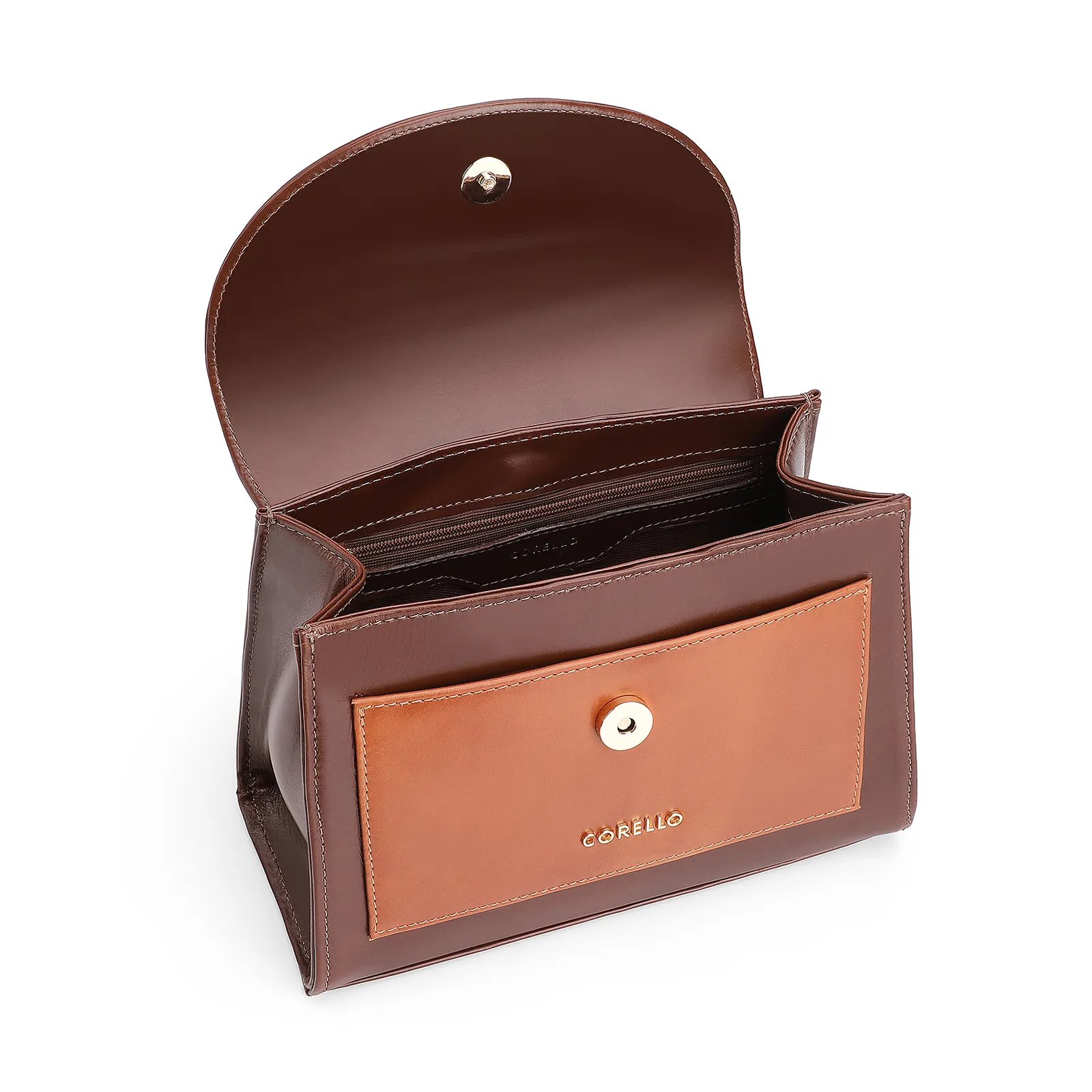 Bolsa De Mão Couro Marrrom Escuro e Marrom Claro
