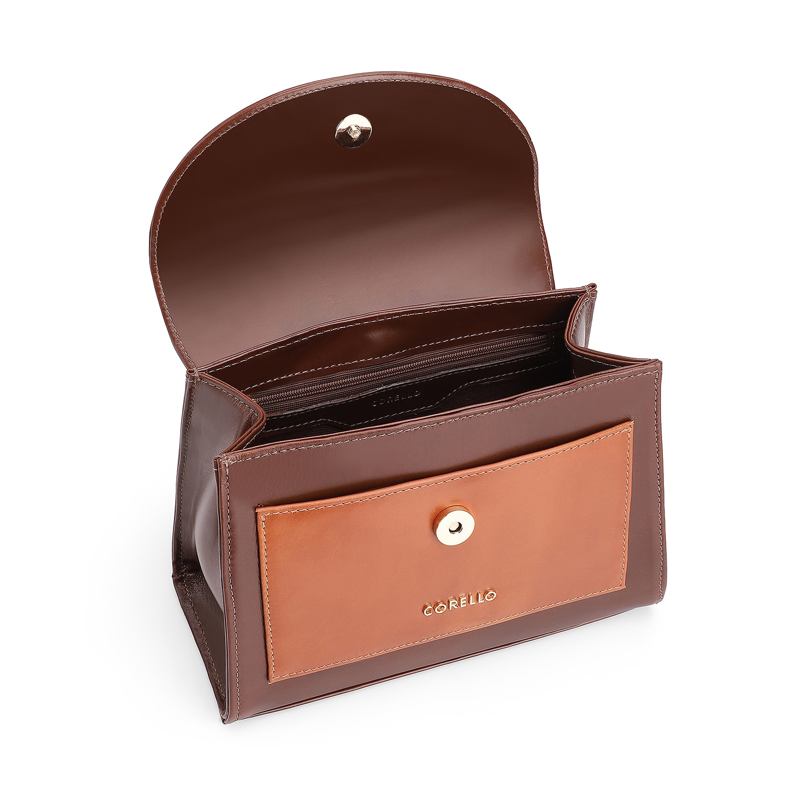 Bolsa De Mão Couro Marrrom Escuro e Marrom Claro