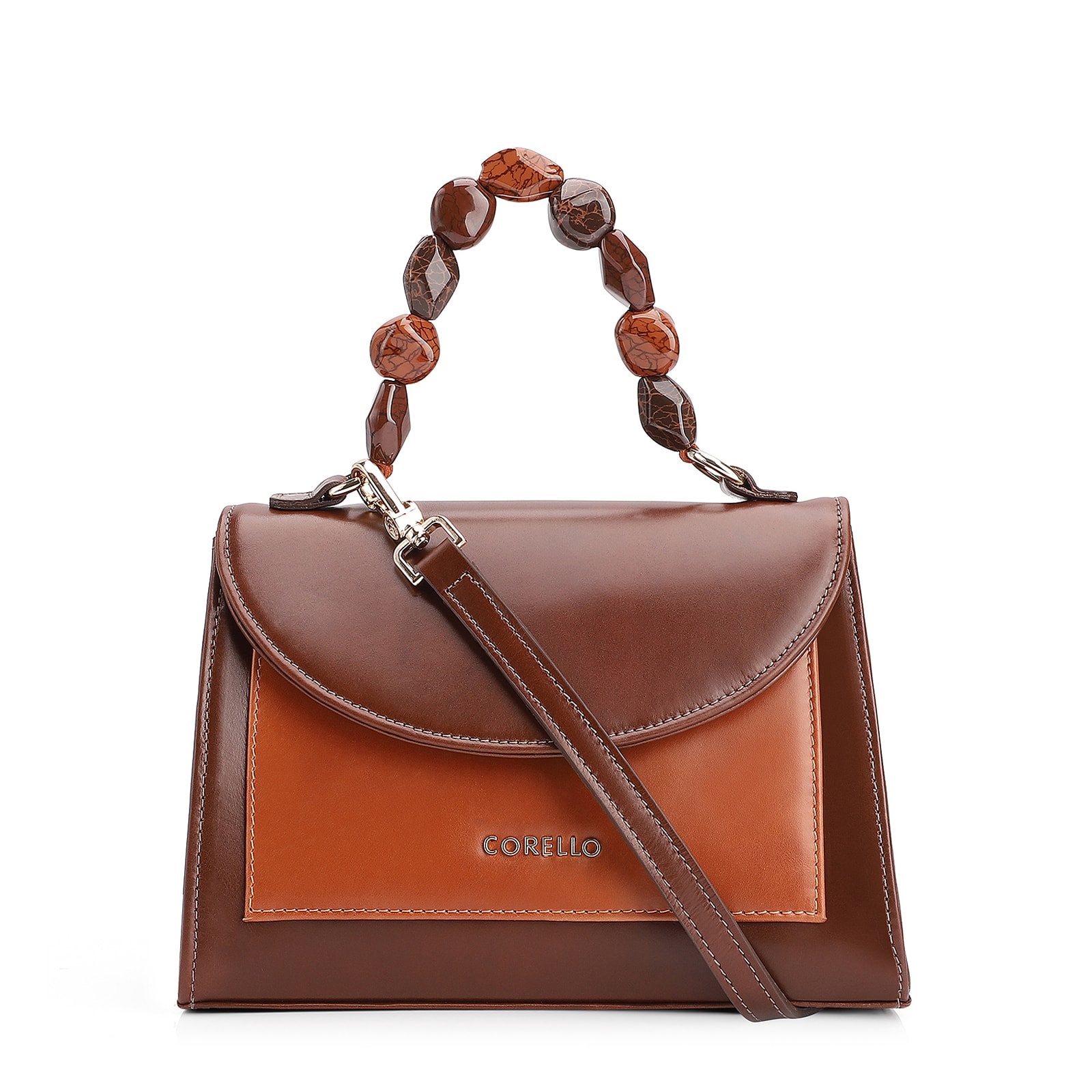 Bolsa De Mão Couro Marrrom Escuro e Marrom Claro
