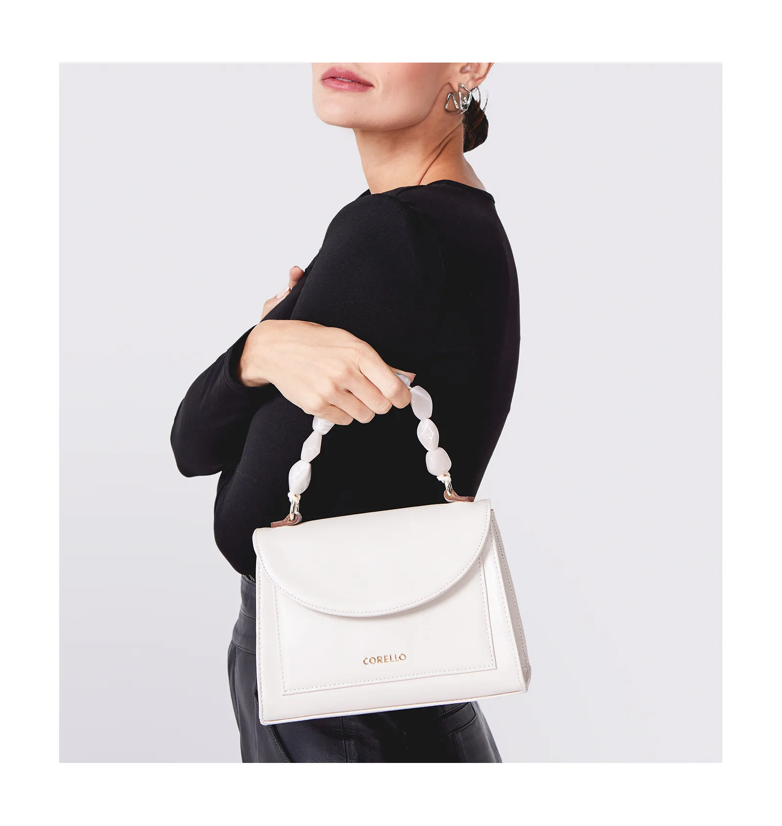 Bolsa De Mão Couro Off White