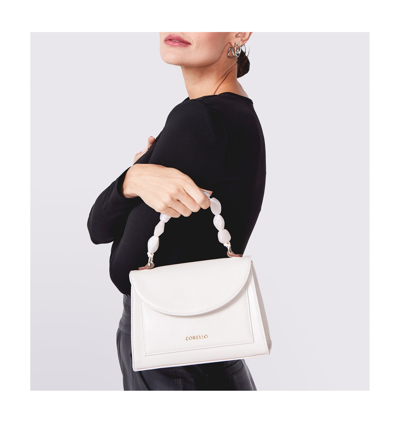 Bolsa De Mão Couro Off White