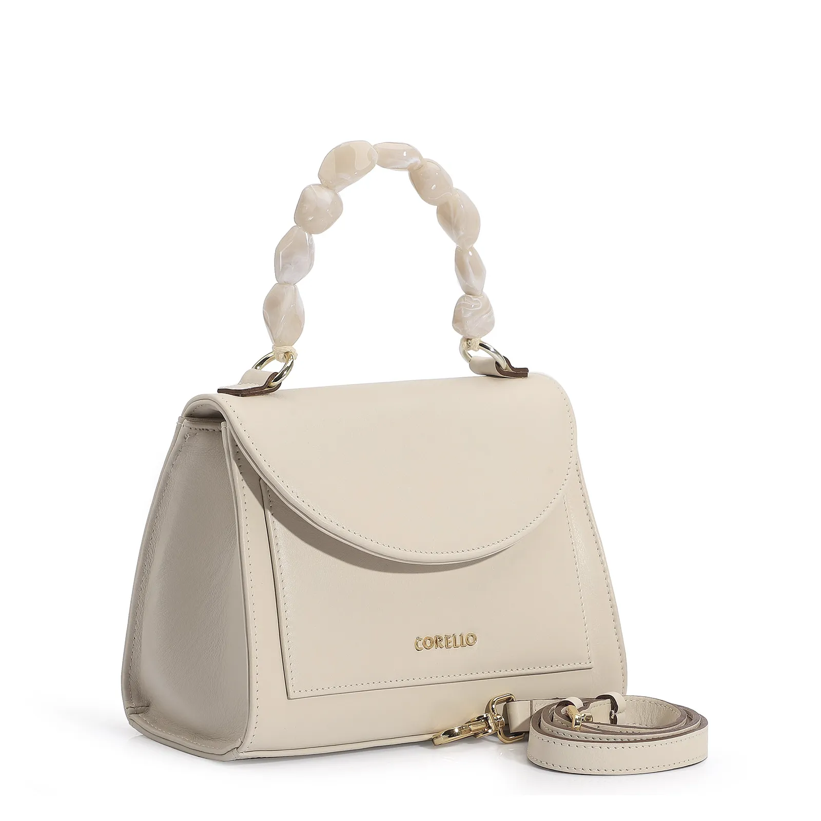 Bolsa De Mão Couro Off White