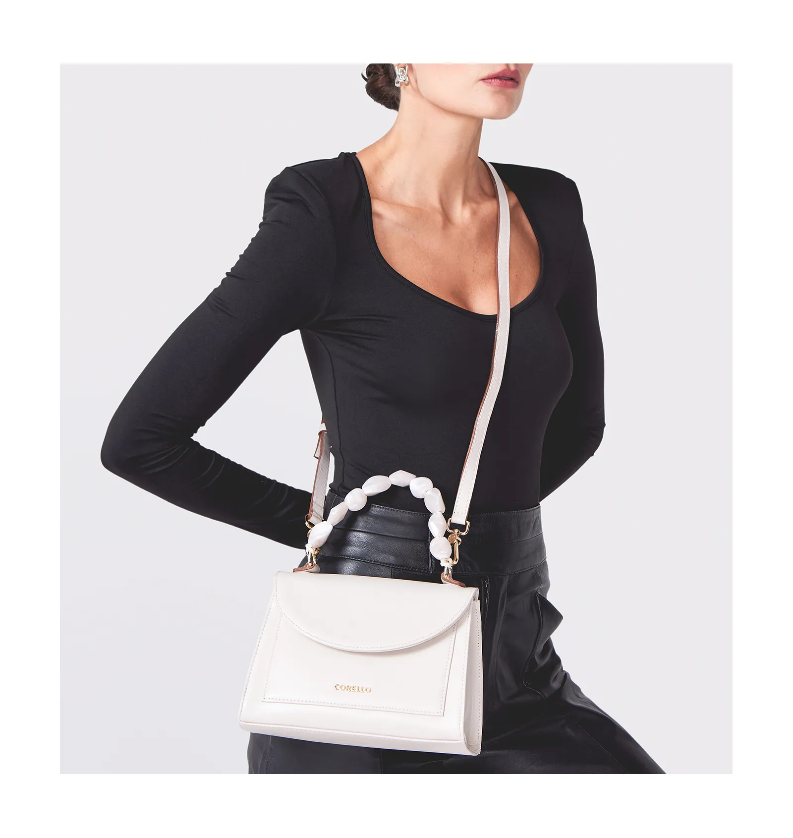 Bolsa De Mão Couro Off White