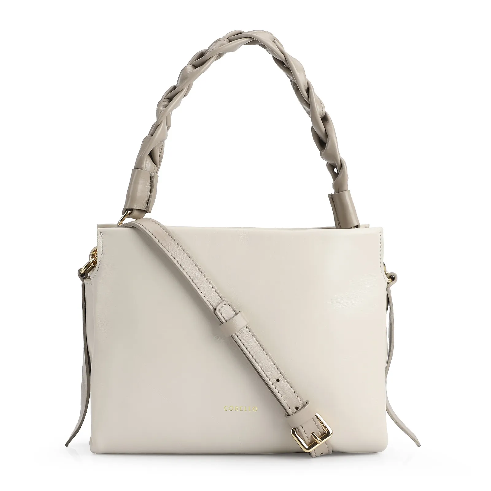 Bolsa De Mão Couro Off White/Bege