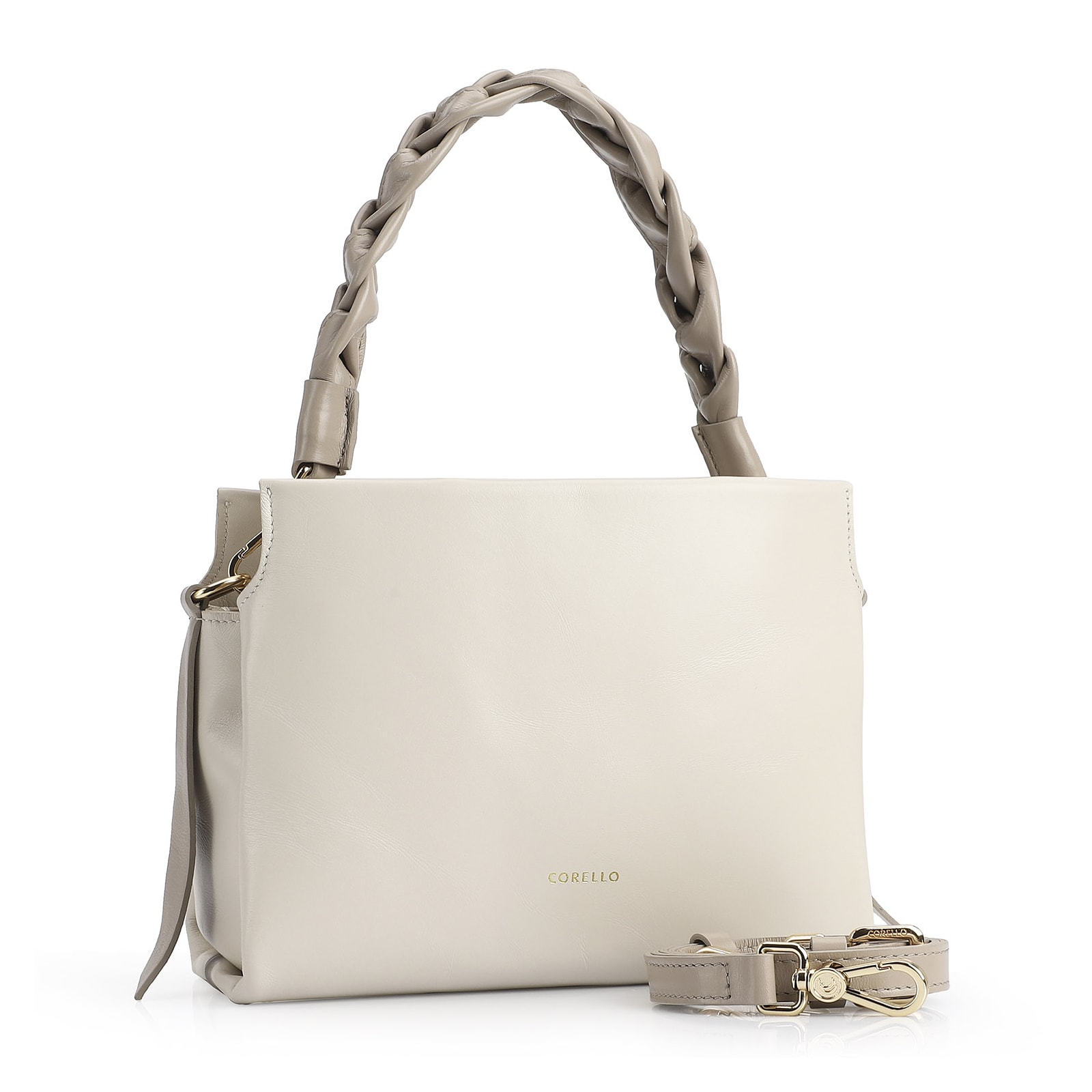Bolsa De Mão Couro Off White/Bege