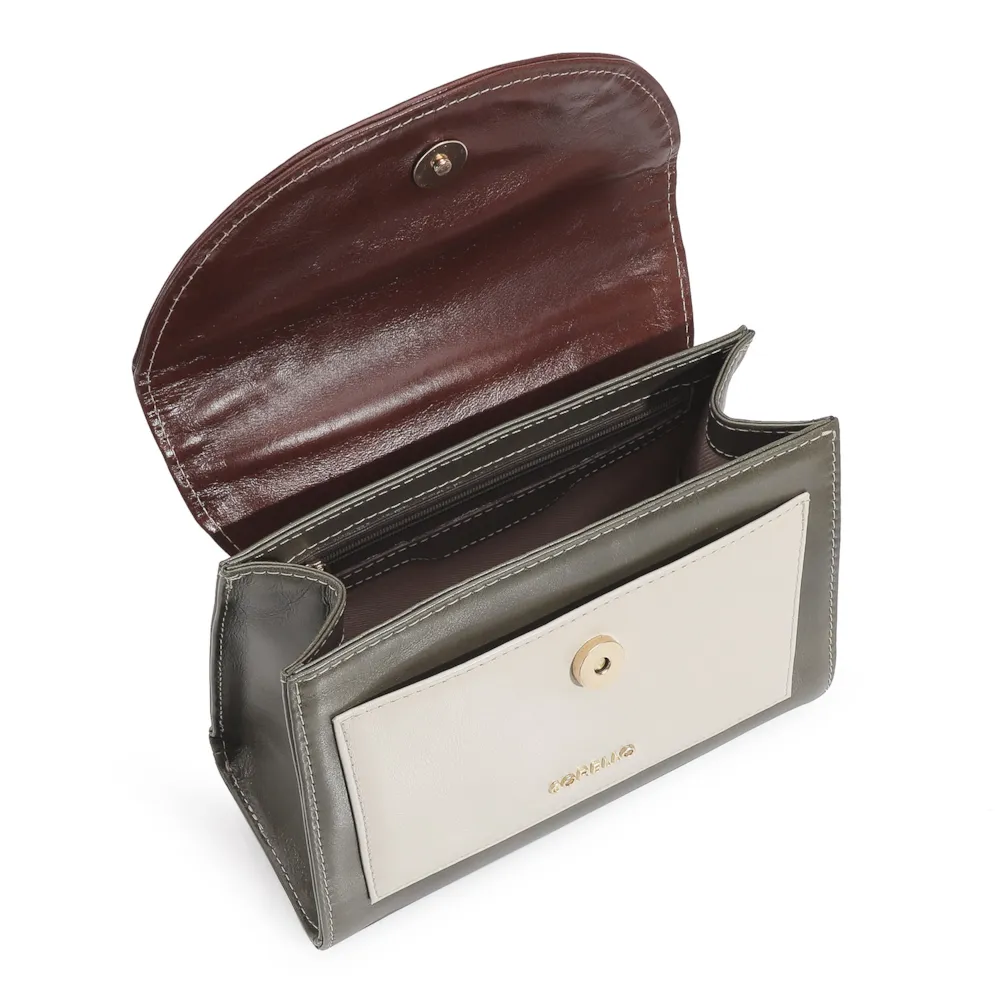 Bolsa De Mão Couro Oliva/Couro Nuvem - imagem 4