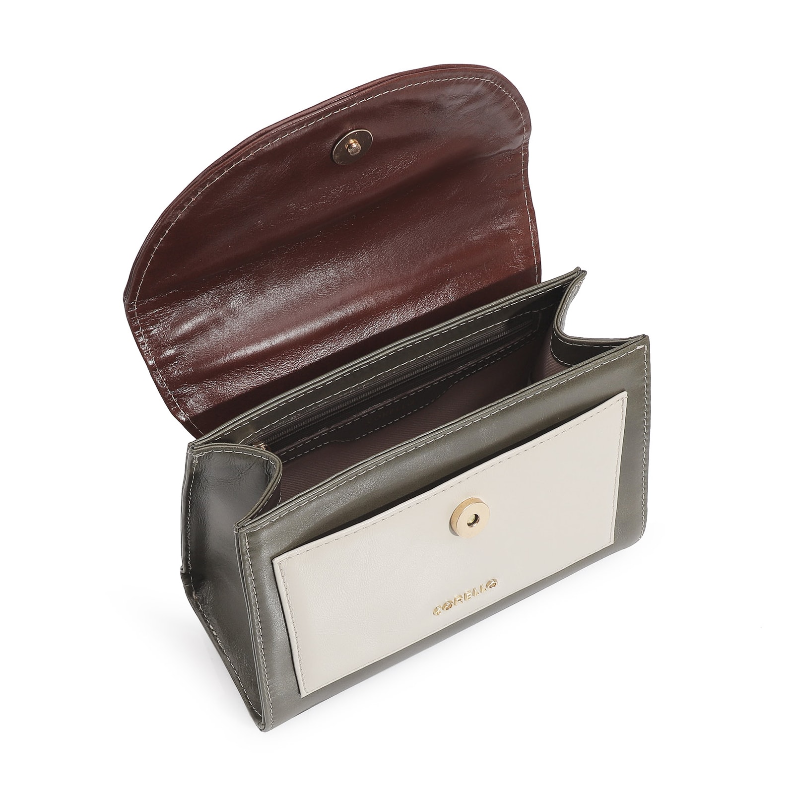 Bolsa De Mão Couro Oliva/Couro Nuvem