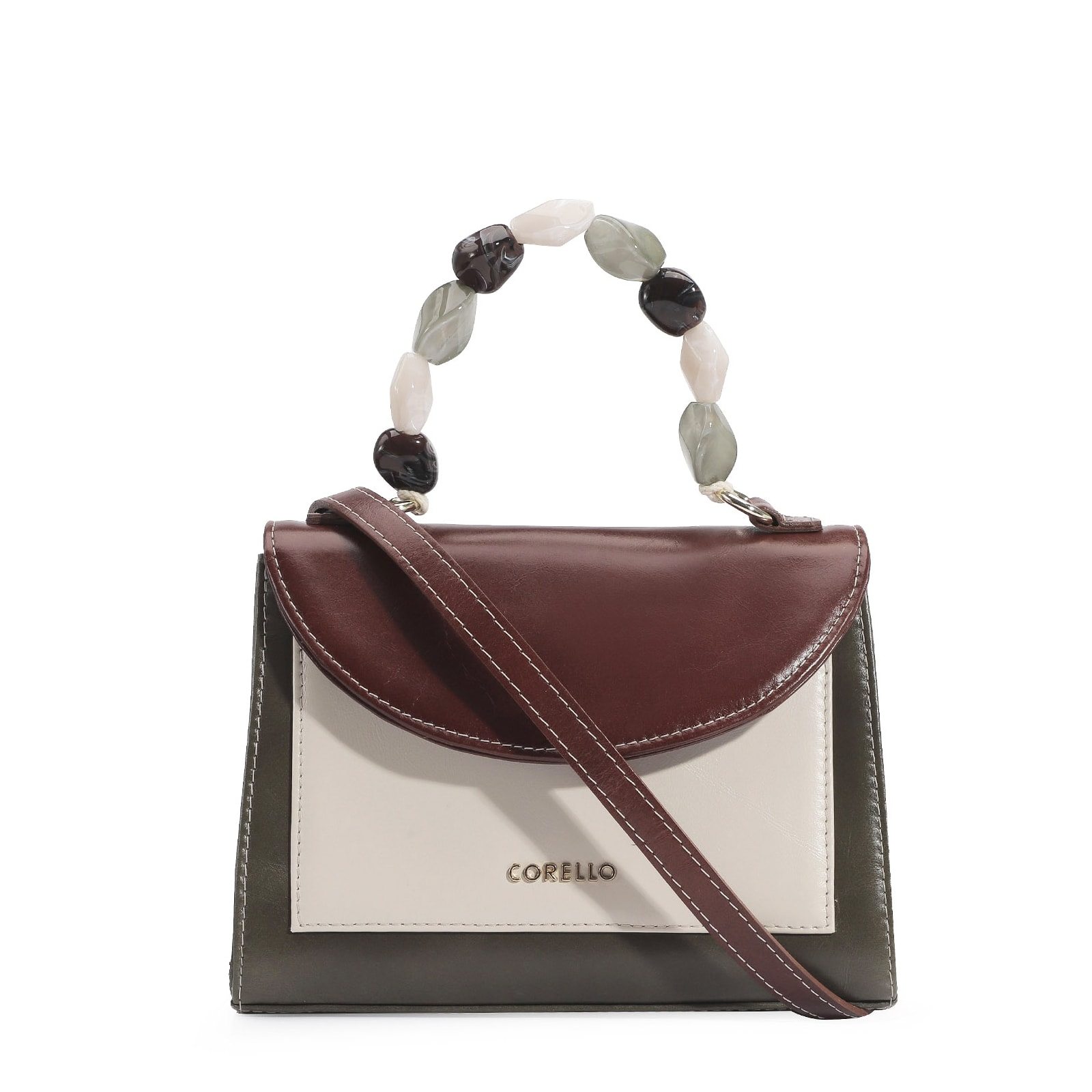 Bolsa De Mão Couro Oliva/Couro Nuvem