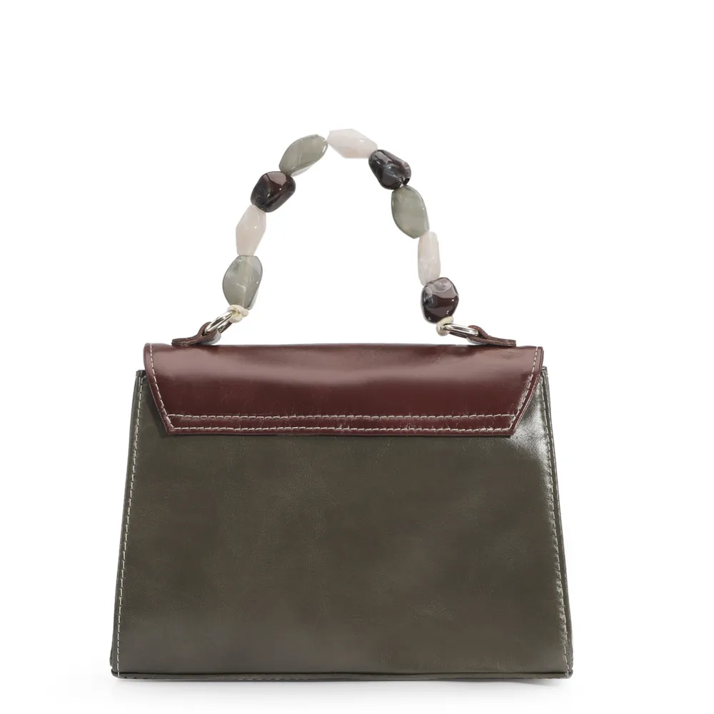 Bolsa De Mão Couro Oliva/Couro Nuvem - imagem 3