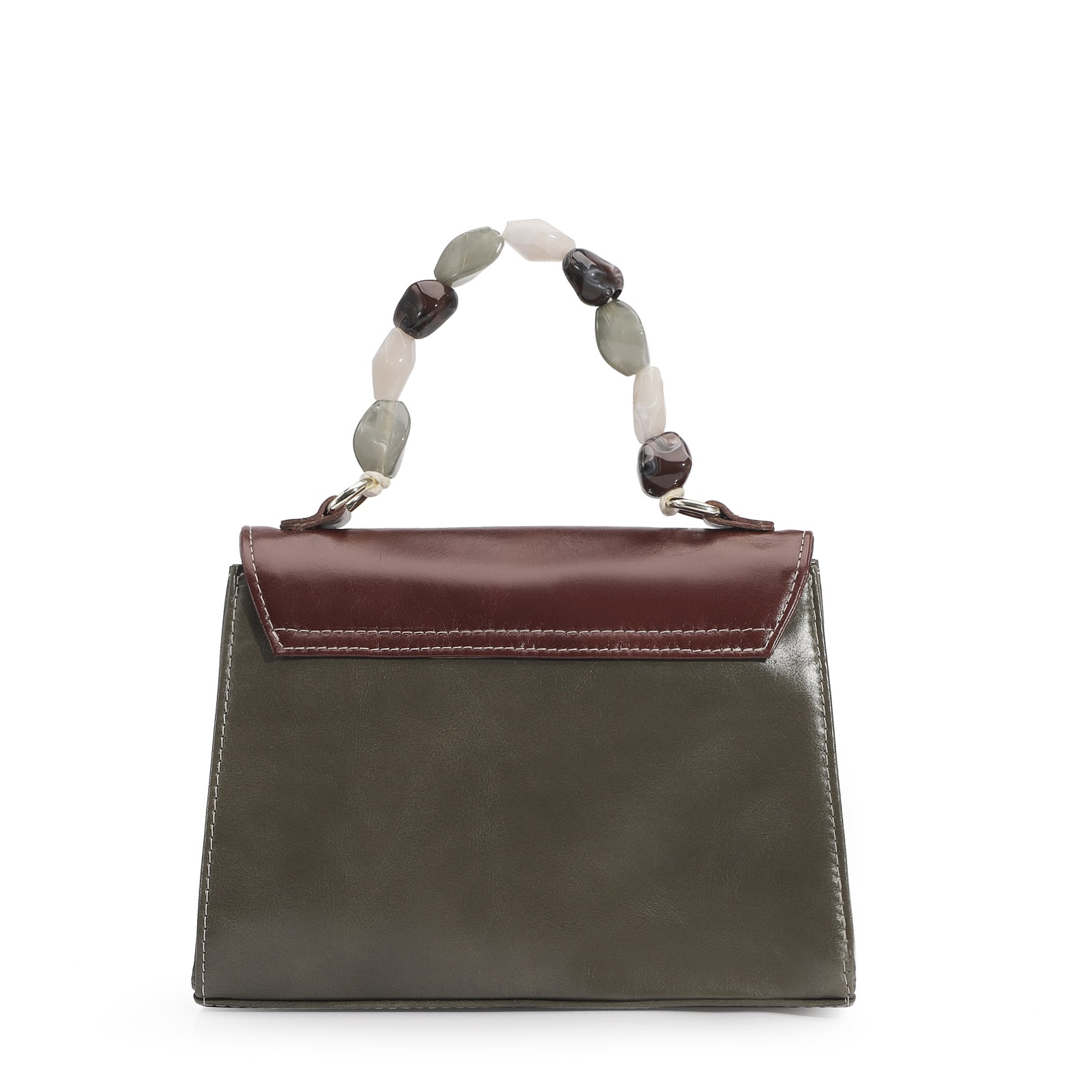 Bolsa De Mão Couro Oliva/Couro Nuvem
