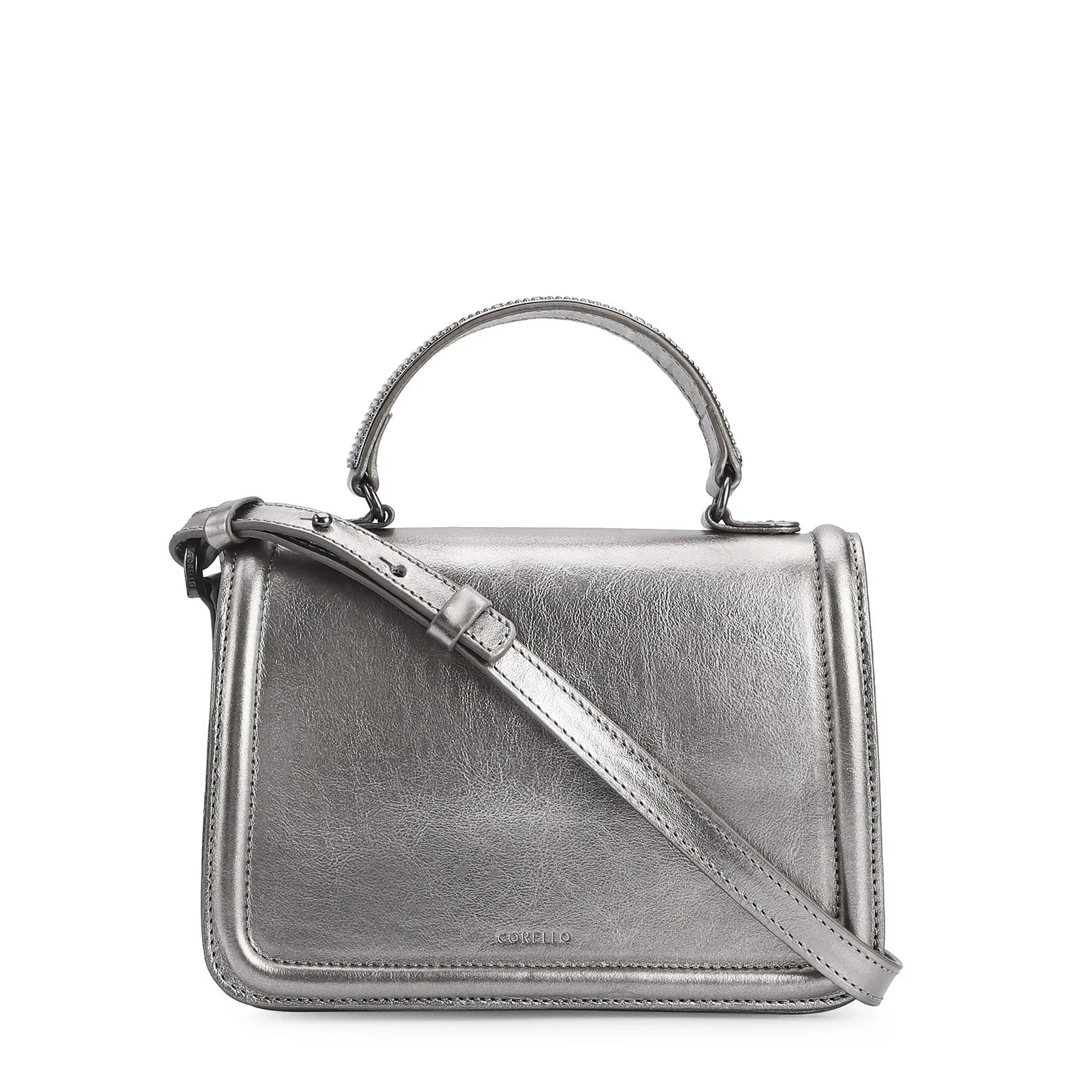 Bolsa De Mão Couro Prata