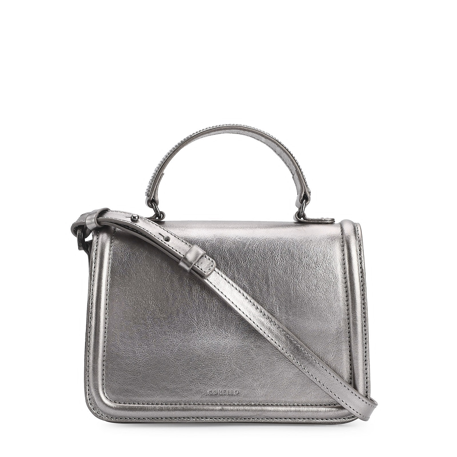 Bolsa De Mão Couro Prata