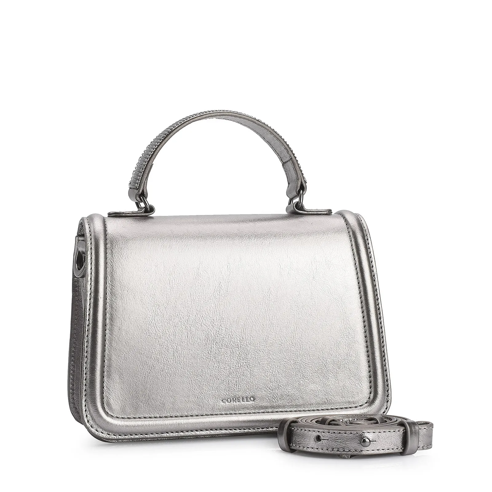 Bolsa De Mão Couro Prata