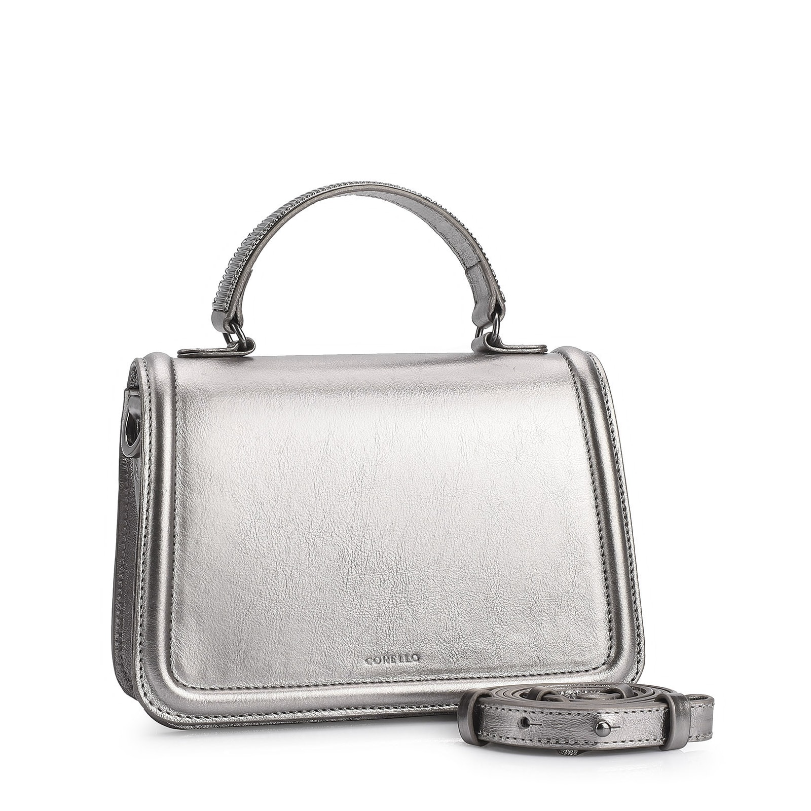 Bolsa De Mão Couro Prata