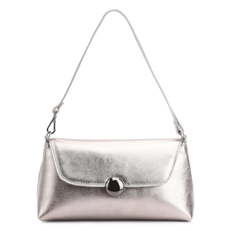 Bolsa De Mão Couro Prata