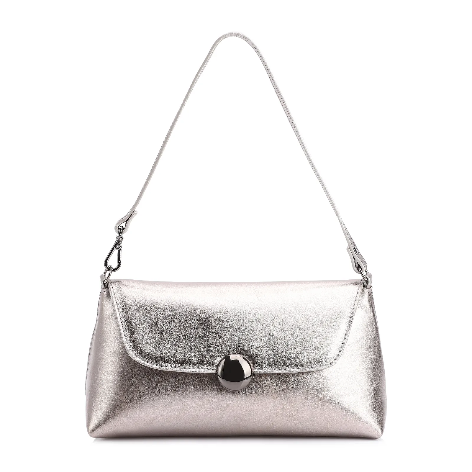 Bolsa De Mão Couro Prata