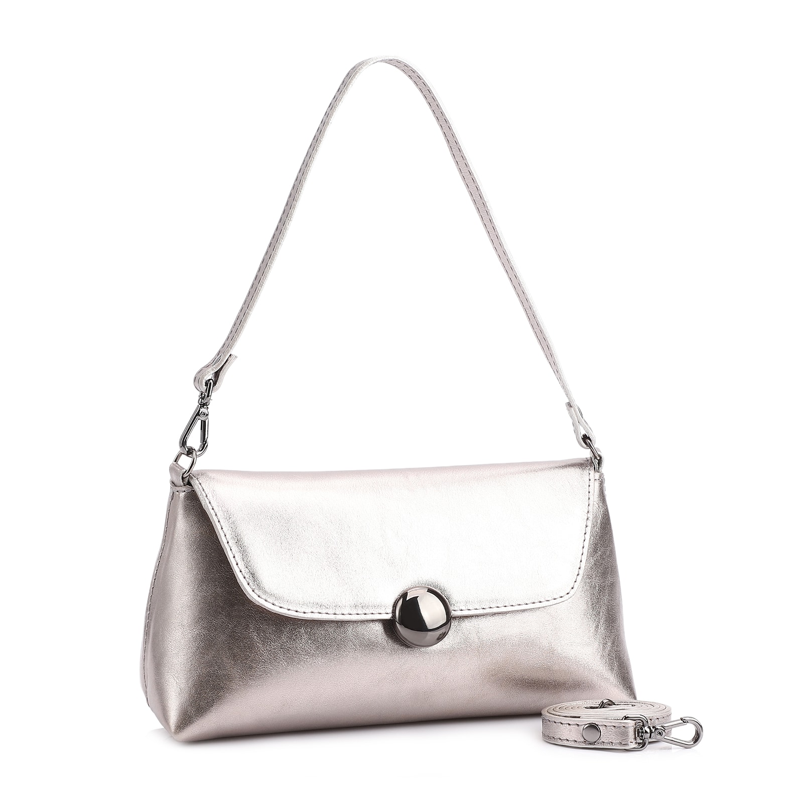 Bolsa De Mão Couro Prata