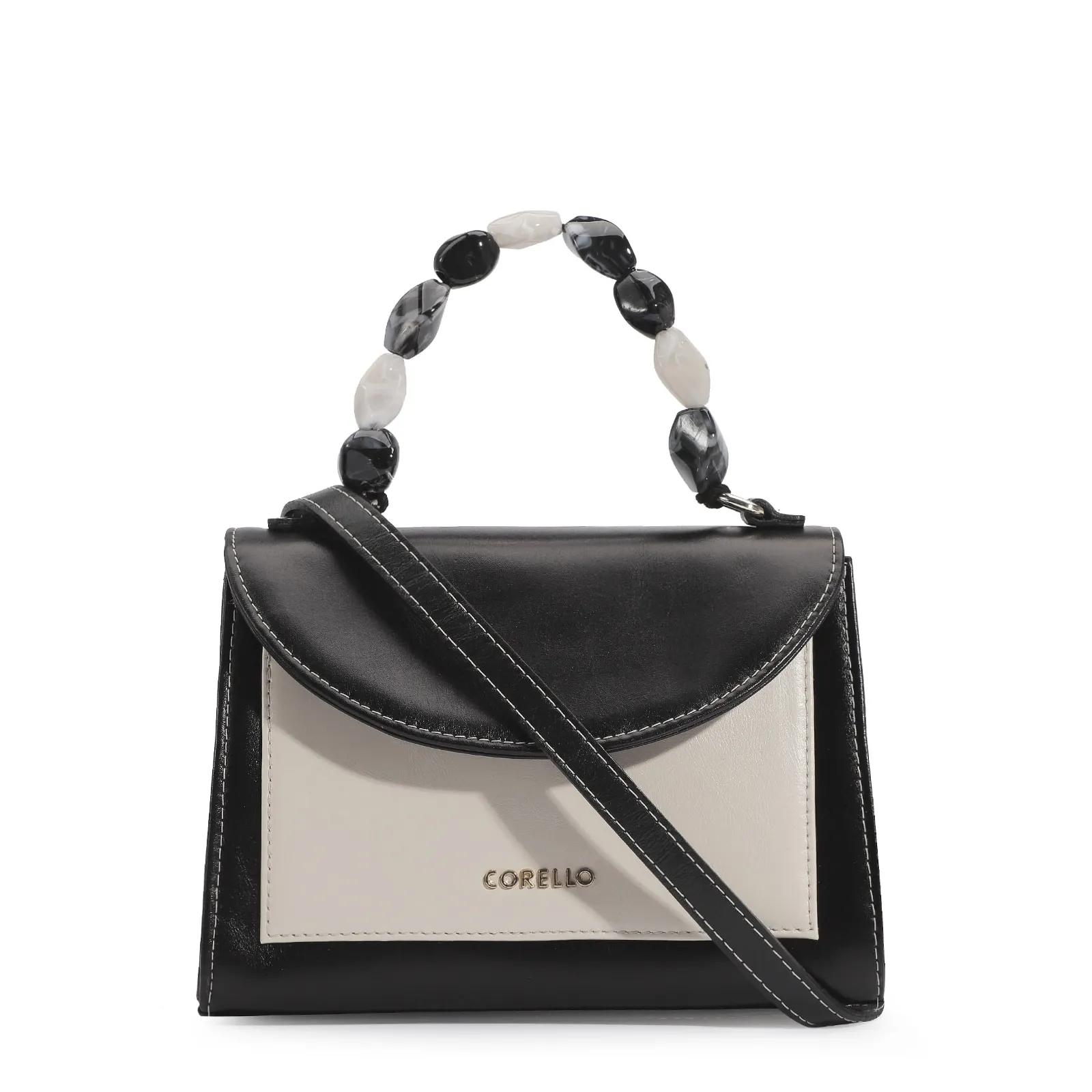 Bolsa De Mão Couro Preto/Couro Nuvem