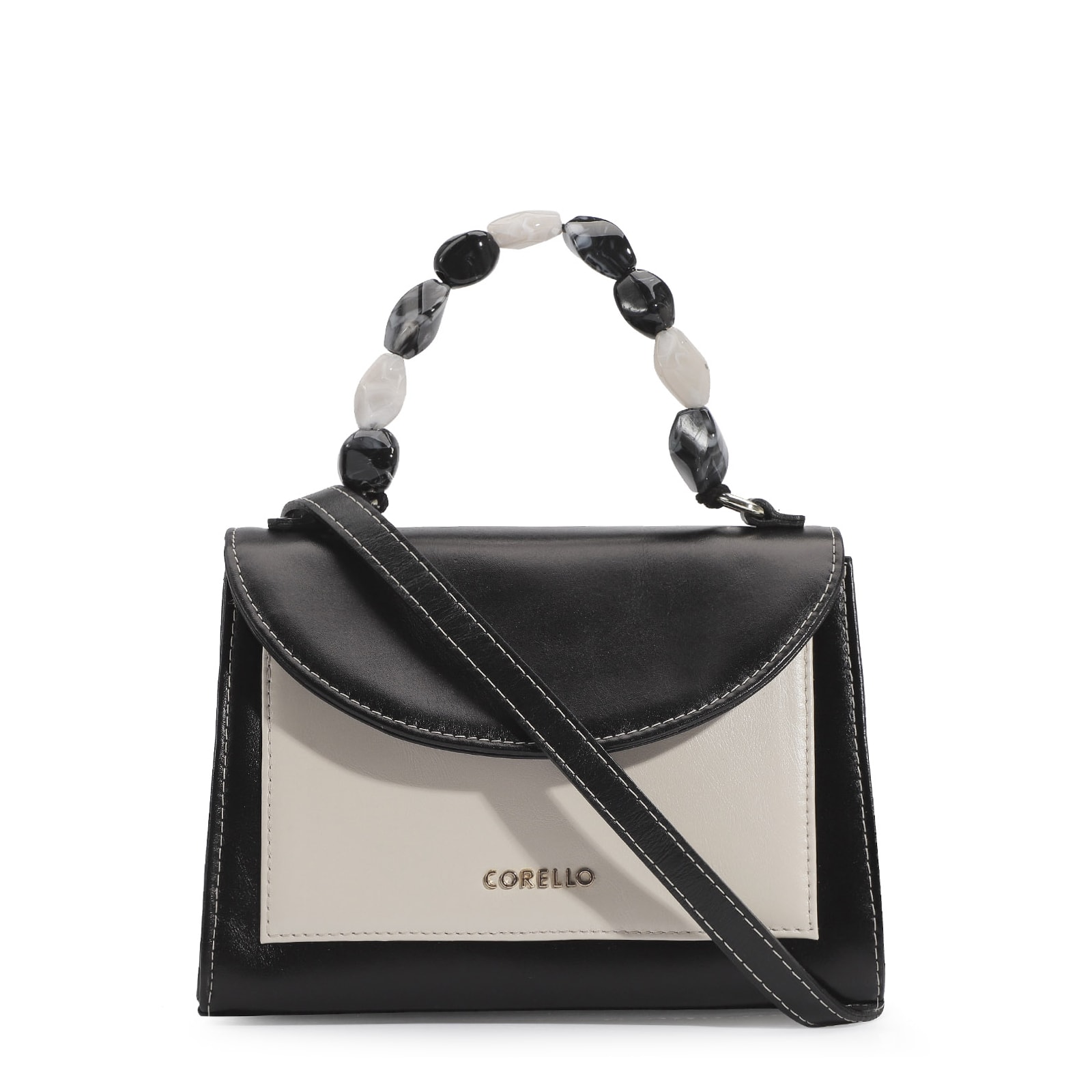 Bolsa De Mão Couro Preto/Couro Nuvem
