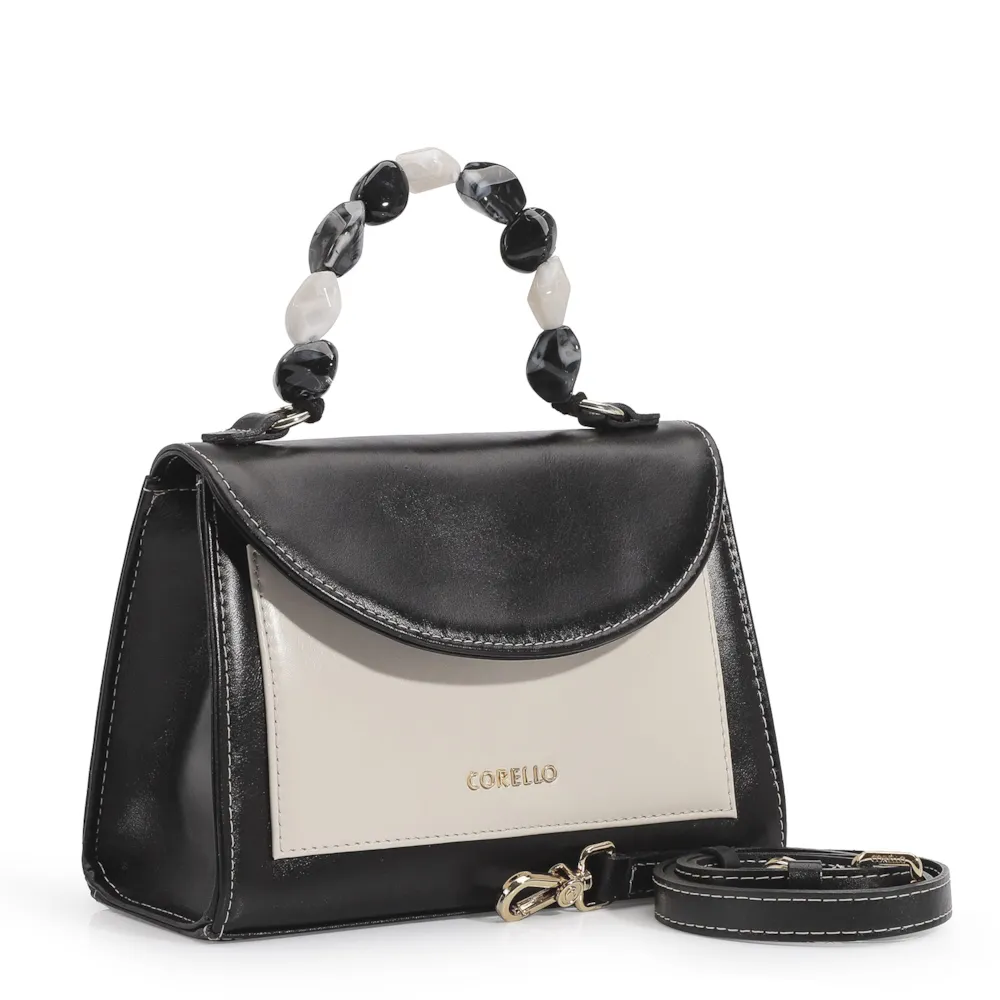 Bolsa De Mão Couro Preto/Couro Nuvem - imagem 2